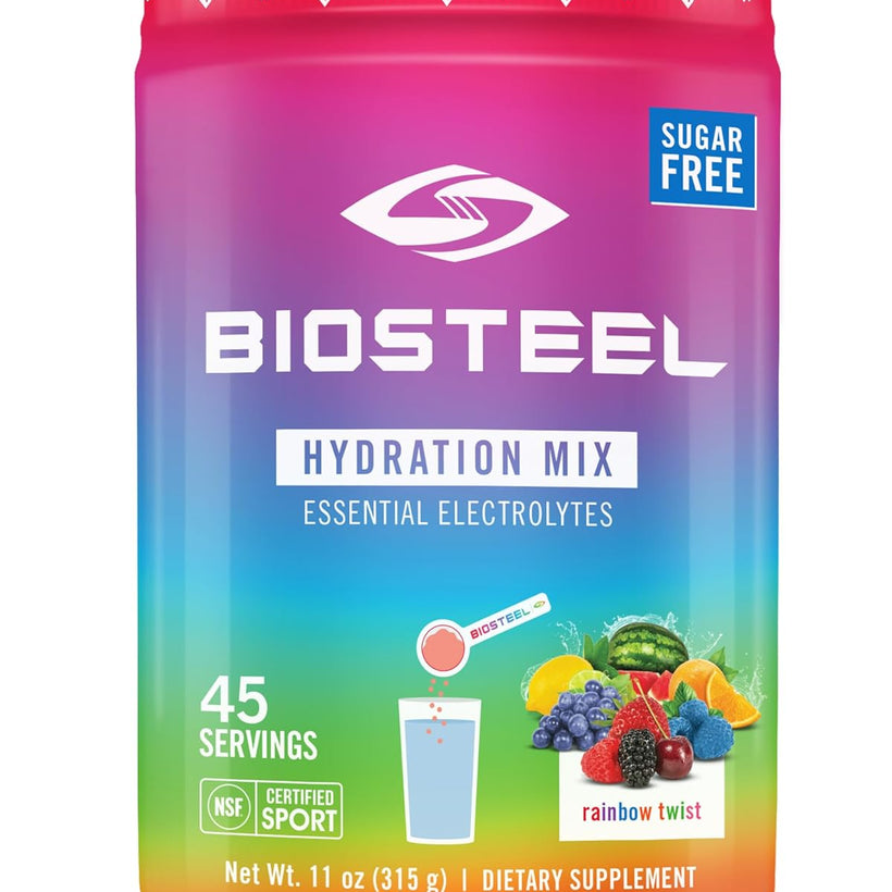 BioSteel Zero Sugar Hydration Mix, Great Tasting Hydration with 5 Essential Electrolytes, Rainbow Twist Flavor, 45 Servings per Tub