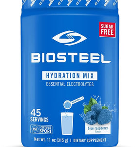 BioSteel Zero Sugar Hydration Mix, Great Tasting Hydration with 5 Essential Electrolytes, Blue Raspberry Flavor, 45 Servings per Tub
