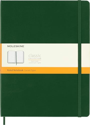Moleskine Classic Notebook, Extra Large, Ruled, Myrtle Green, Hard Cover (7.5 x 9.75 in)