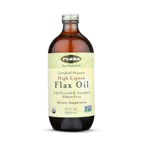 FloraHealth Organic High Lignan Flax Oil, Cold-Pressed, 17 fl oz Glass Bottle