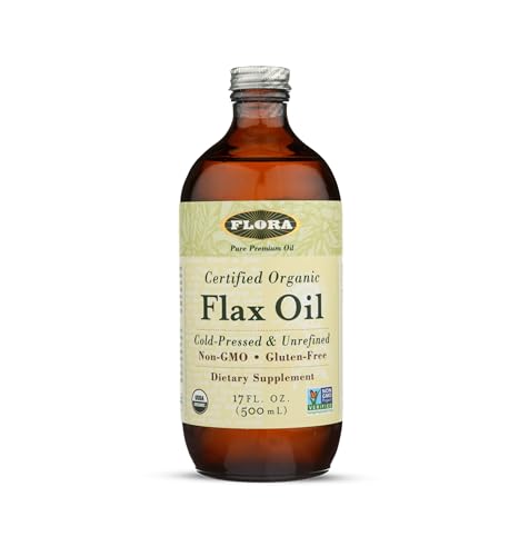 FloraHealth Organic Cold-Pressed Flax Oil, 17 fl oz Glass Bottle