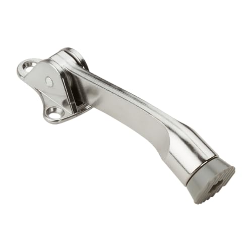 National Hardware Kickdown Door Stop, 4 in, Satin Chrome
