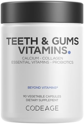 Codeage Teeth & Gums Vitamins with Oral Probiotics, Calcium and D3 K2, 90 Capsules