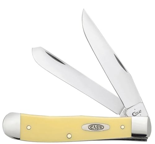 Case Trapper Pocket Knife, Yellow Synthetic, High Carbon Steel, 4 1/8 in Closed
