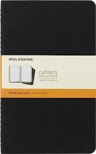 Moleskine Cahier Journal, Large, Ruled, Black, Soft Cover (Pack of 3)