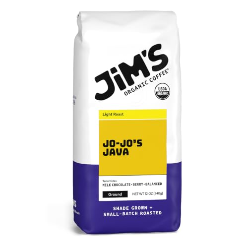 Jim's Organic Coffee Jo-Jo's Java Blend, Ground Medium/Light Roast, 12 oz