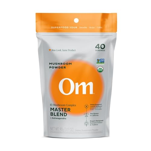 Om Master Blend Organic Mushroom Powder with 10 Mushrooms and Ashwagandha, 3.17 oz