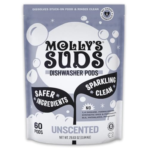 Molly's Suds Dishwasher Pods, Unscented, 60 Count