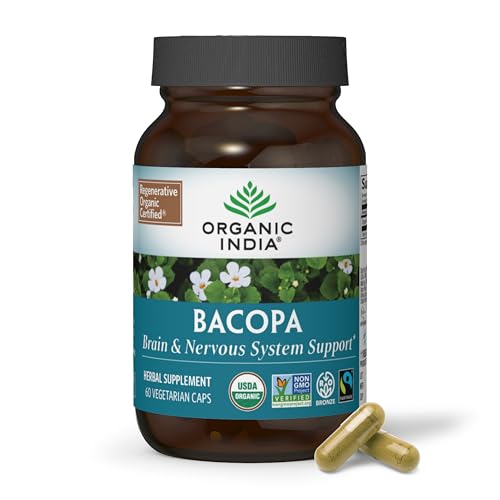 Organic India Bacopa Supplement, Organic Bacopa Monnieri, 60 Vegan Capsules