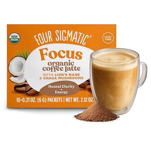 Four Sigmatic Mushroom Coffee Latte, Organic Instant Coffee Latte Mix, 10 Packets