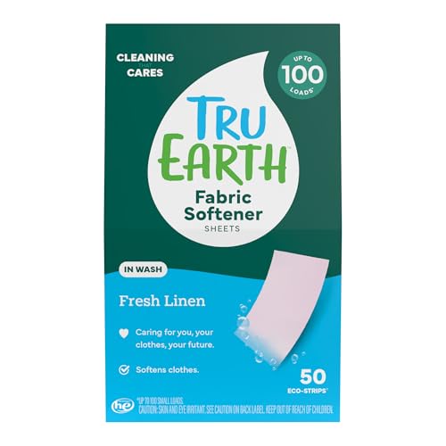 Tru Earth In-Wash Fabric Softener Sheets, Fresh Linen, 50 Strips