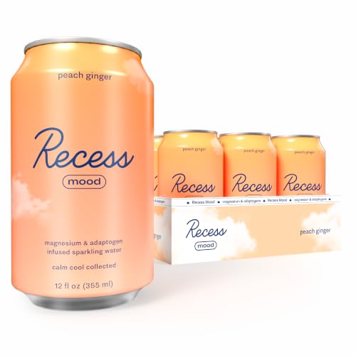 Recess Mood Magnesium & Adaptogen Drink, Peach Ginger, 12 fl oz (Pack of 12)