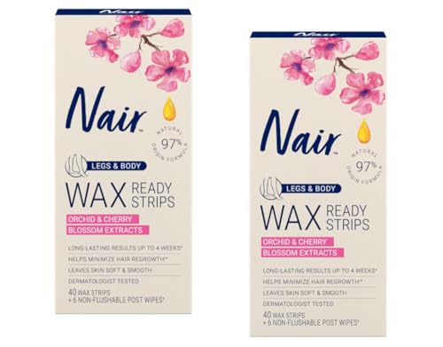 Nair Hair Remover Wax Ready-Strips for Legs & Body, 40 Count (Pack of 2)