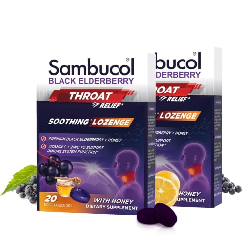 Sambucol Black Elderberry Throat Lozenges, Honey, 40 Count (Pack of 2)