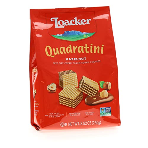 Loacker Quadratini Bite Size Wafer Cookies, Hazelnut, 8.82 oz