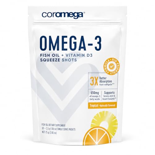 Coromega Omega-3, Tropical Flavor, 650 mg, 30 Packets