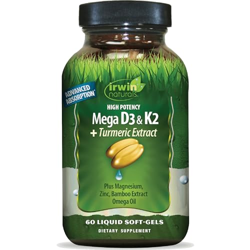 Irwin Naturals Mega D3 & K2 + Turmeric Extract, 60 Softgels
