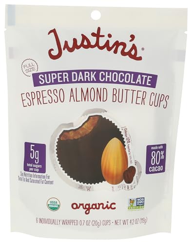 Justin's Organic Super Dark Chocolate Espresso Almond Butter Cups, 4.2 oz