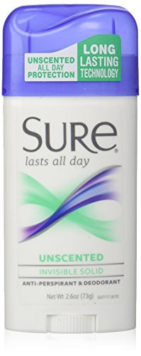 Sure Invisible Solid Antiperspirant Deodorant, Unscented, 2.6 oz (Pack of 6)