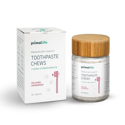 Primal Life Organics Dirty Mouth Toothpaste Chews, Polished Peppermint, 60 Tablets