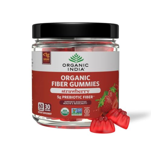 Organic India Fiber Gummies for Adults, Strawberry, 60 Gummies