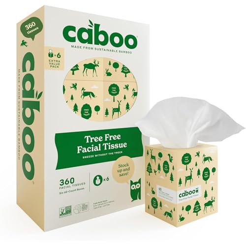 Caboo Tree Free Facial Tissues, 60 Tissues per Box, 360 Total
