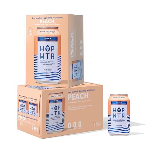 HOPWTR Peach Sparkling Hop Water, 12 fl oz (Pack of 12)