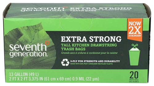 Seventh Generation Drawstring Kitchen Trash Bags, 13 gal, 20 Count