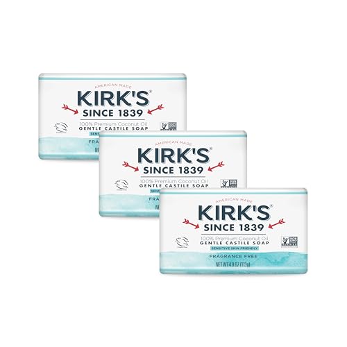 Kirk's Castile Bar Soap, Fragrance-Free, 4 oz (Pack of 3)