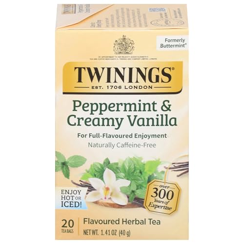 Twinings Peppermint & Creamy Vanilla Herbal Tea, 20 Count