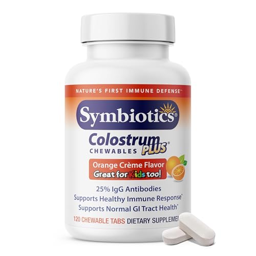 Symbiotics Colostrum Chewable Tablets with Lactoferrin, Orange Cream, 120 Count
