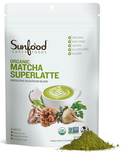 Sunfood Superfoods Matcha Superlatte, Matcha Mushroom Latte Powder, 6 oz
