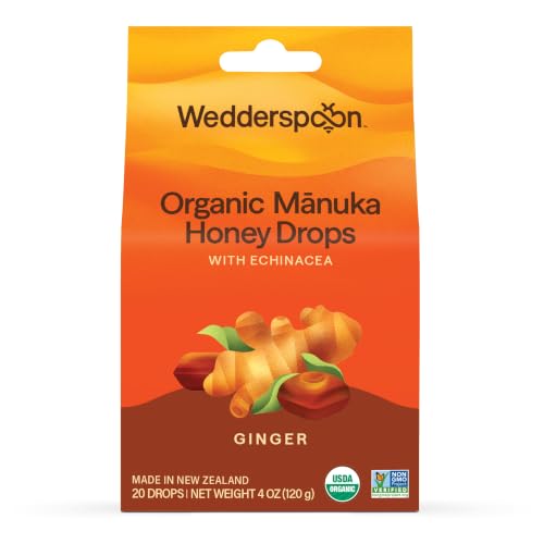 Wedderspoon Organic Manuka Honey Drops, Ginger & Echinacea, 20 Count