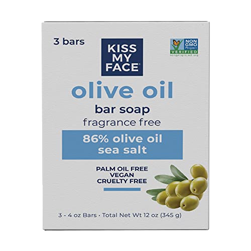 Kiss My Face Olive Oil Fragrance Free Bar Soap, 4 oz (Pack of 3)