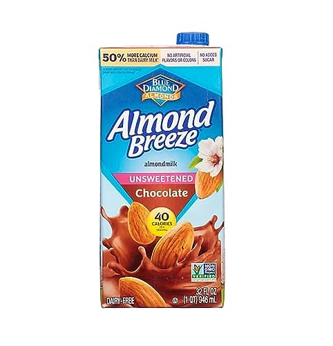 Blue Diamond Almond Breeze Unsweetened Chocolate Almondmilk, 32 oz (Pack of 6)