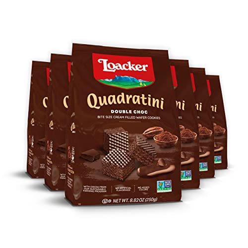 Loacker Quadratini Double Chocolate Wafer Cookies, 30% Less Sugar (Pack of 6)