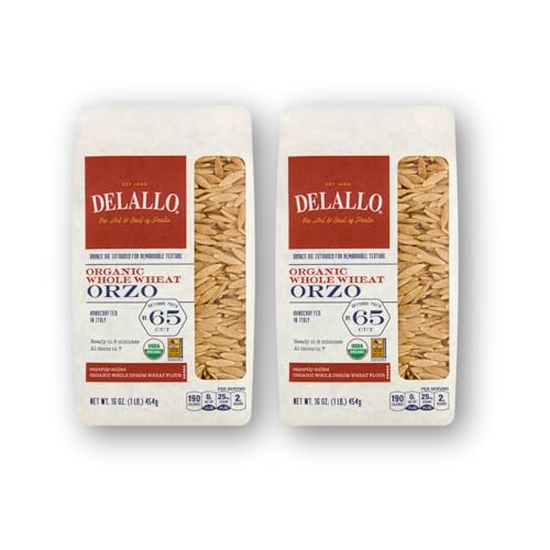 DeLallo Organic Whole Wheat Orzo Pasta, 1 lb (Pack of 2)