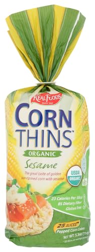Real Foods Organic Corn Thins, Sesame, 5.3 oz (Pack of 6)