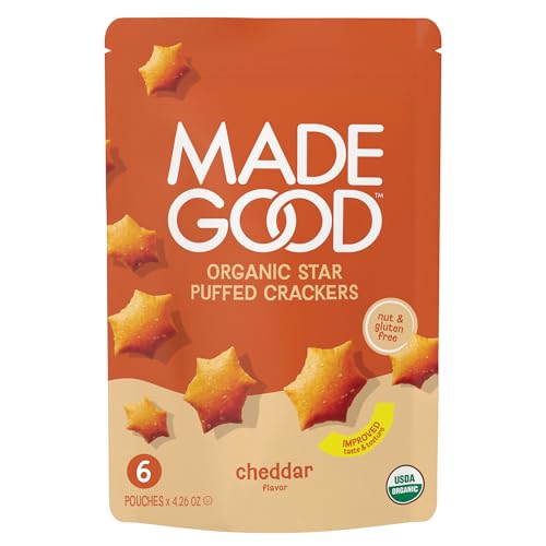 MadeGood Cheddar Star Puffed Crackers, 4.26 oz (Pack of 6)