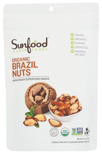 Sunfood Superfoods Raw Organic Brazil Nuts, Unsalted, 8 oz