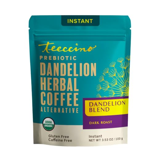Teeccino Instant Organic Dandelion Blend Herbal Coffee, 3.5 oz (33 Servings)
