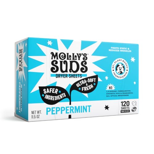 Molly's Suds Fabric Softener Dryer Sheets, Peppermint, 120 Sheets