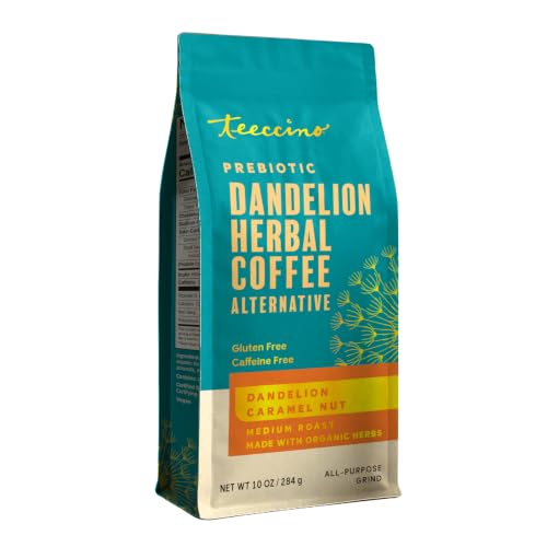 Teeccino Dandelion Caramel Nut Herbal Coffee, Medium Roast, 10 oz