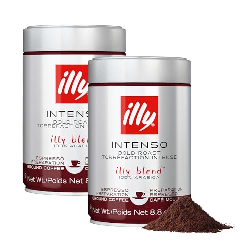 illy Intenso Ground Espresso Coffee, Bold Roast, 8.8 oz Can (Pack of 2)