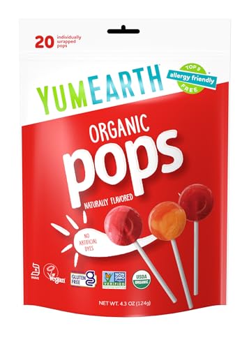 YumEarth Organic Lollipops, Assorted Flavors, 4.3 oz (20 Count)
