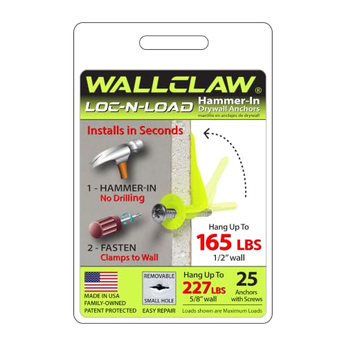 WallClaw Loc-N-Load Hammer-In Drywall Anchors & Screws, 25 Pack