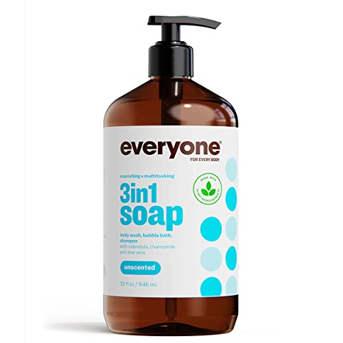 EO Products Everyone 3-in-1 Soap, Body Wash, Bubble Bath and Shampoo, Unscented, 32 oz