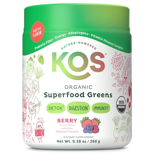 KOS Organic Superfood Greens Powder, Berry, 28 Servings