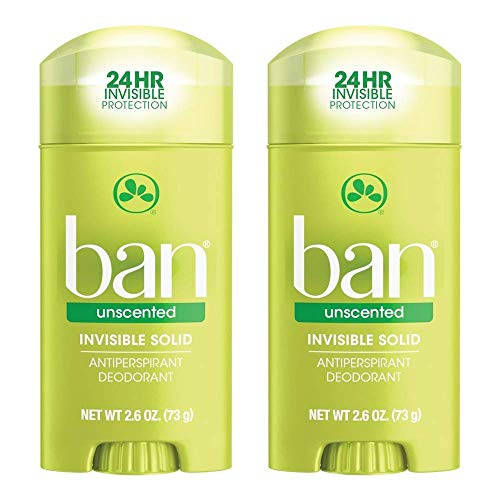 Ban Invisible Solid Unscented Antiperspirant Deodorant, 2.6 oz (Pack of 2)