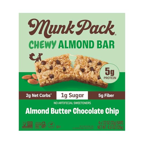 Munk Pack Keto Granola Bar, Almond Butter Cocoa Chip, 1.12 oz (4 Count)